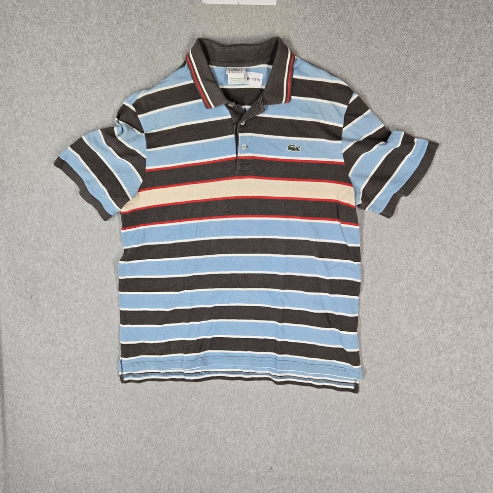 Lacoste Sport Men Polo 6 Blue Embroidered Striped Logo Rugby Shirt Short Sleeve
